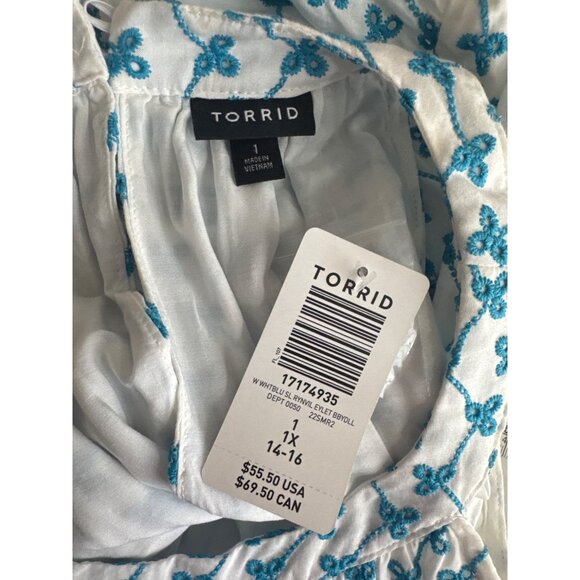 Torrid Womens White  Blue Eyelet Babydoll Tank Top size 1X new $55 - Picture 4 of 8